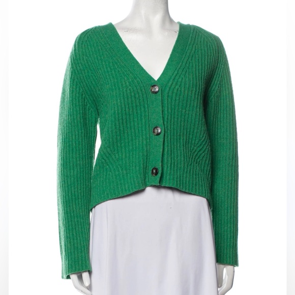 Rib-knit Cropped Cardigan in green - Picture 2 of 5